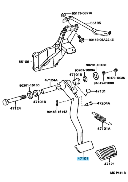 TOYOTA SUPRA JZA80 RHD Genuine Manual Transmission Brake Pedal 47101-14210 OEM