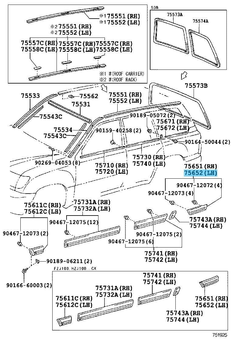 TOYOTA LAND CRUISER UZJ100 2003-2007 Genuine Quarter Outside Moulding LH OEM