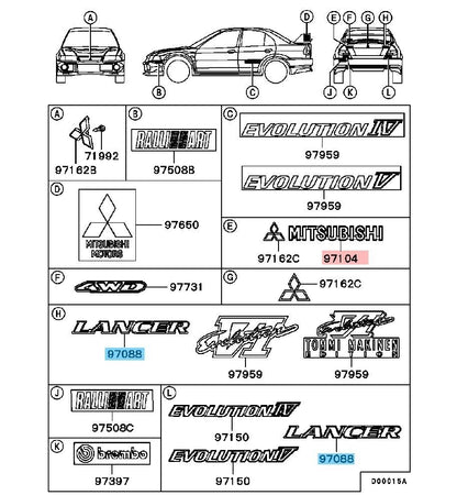 MITSUBISHI LANCER EVO 5 6 CP9A Genuine Rear Emblem "LANCER" MR245075 OEM