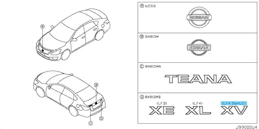 NISSAN TEANA L33 Genuine Trunk Lid Emblem "XV" 84896-3NU0A OEM