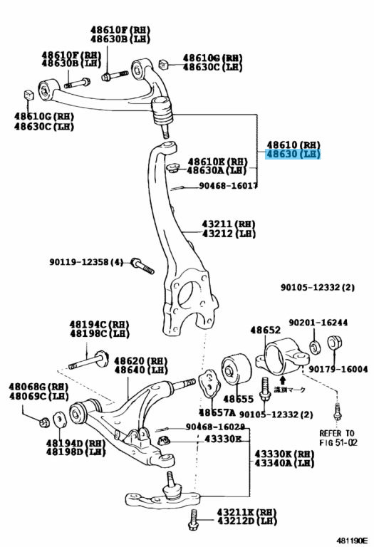 TOYOTA CELSIOR LS430 UCF30 UCF31 Genuine Front Suspension Upper Arm Left OEM