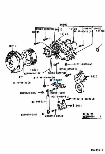 TOYOTA SUPRA JZA80 1993-1998 Genuine V-Ribbed Belt Tensioner Arm 16622-46010 OEM