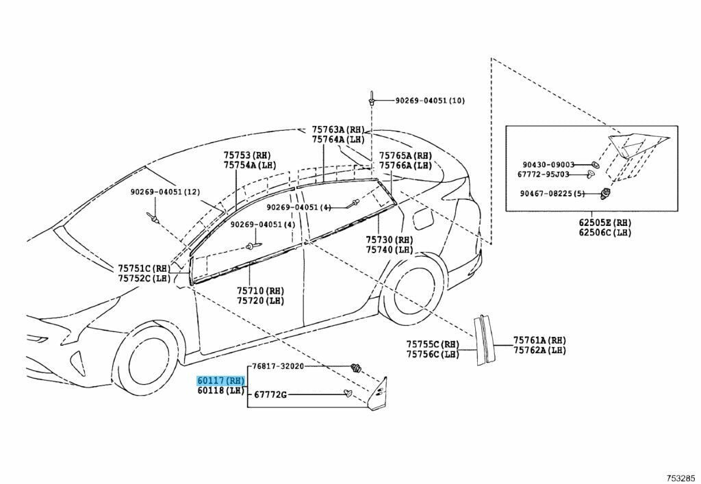 TOYOTA PRIUS PRIME ZVW52 17-20 Genuine Front Pillar Upr Cover RH 60117-47030 OEM