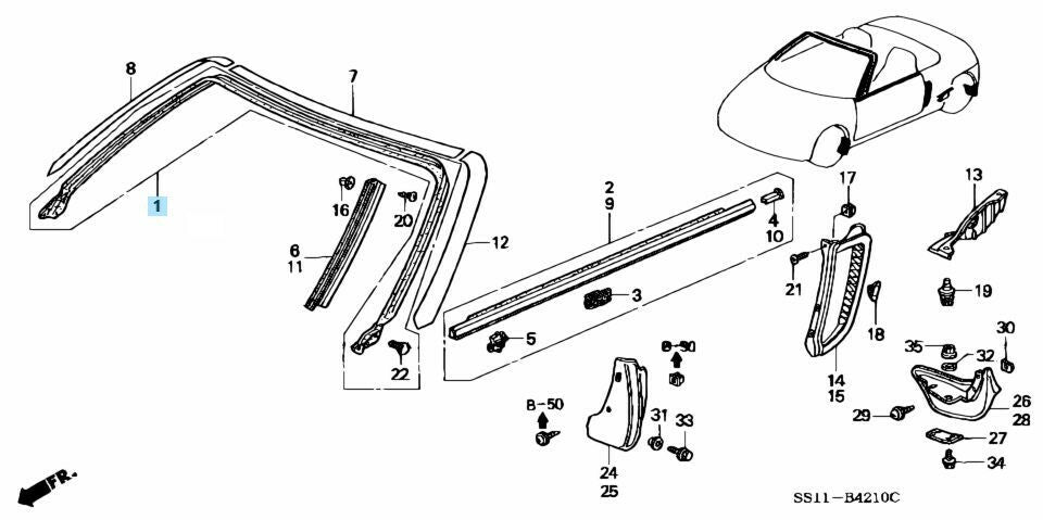 HONDA BEAT PP1 1991-1996 Genuine Front Roof Pillar Weatherstrip Rubber Seal OEM