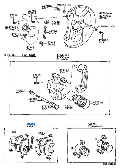 TOYOTA LEVIN TRUENO AE86 Genuine Front Disc Brake Pad Kit 04491-12190 OEM
