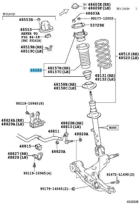 LEXUS GS350 GRL10 15-20 Genuine Front Suspension Support Assy 48680-24100 x2 Set