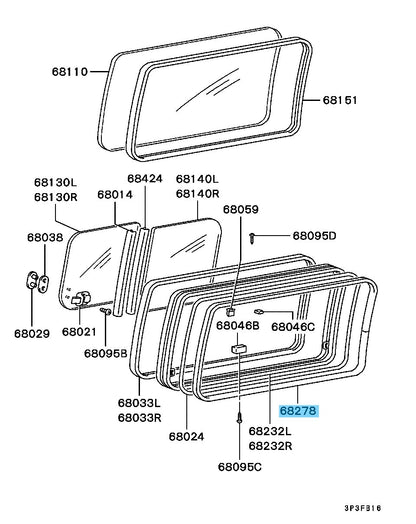 MITSUBISHI DELICA P0#W Genuine Rear Door Window Opening Trim RH or LH MB478724