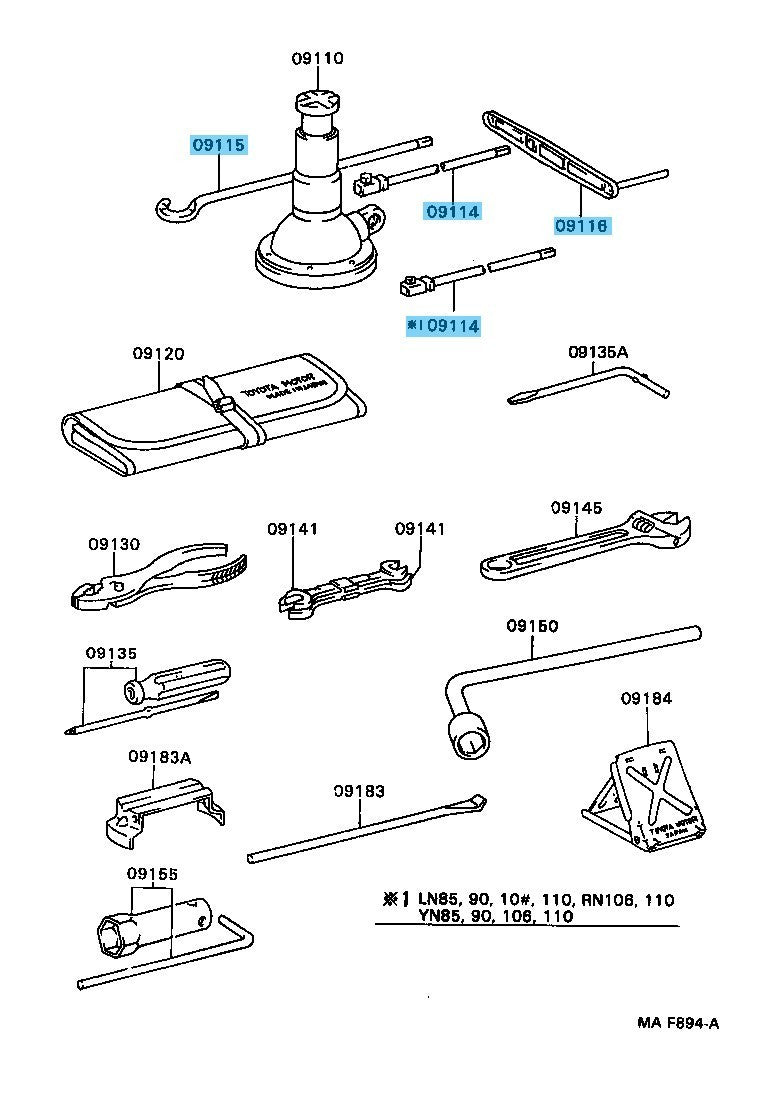 TOYOTA HILUX LN110L '93-97 Genuine Jack Handle Lever & Extension(x2) & Rod Set
