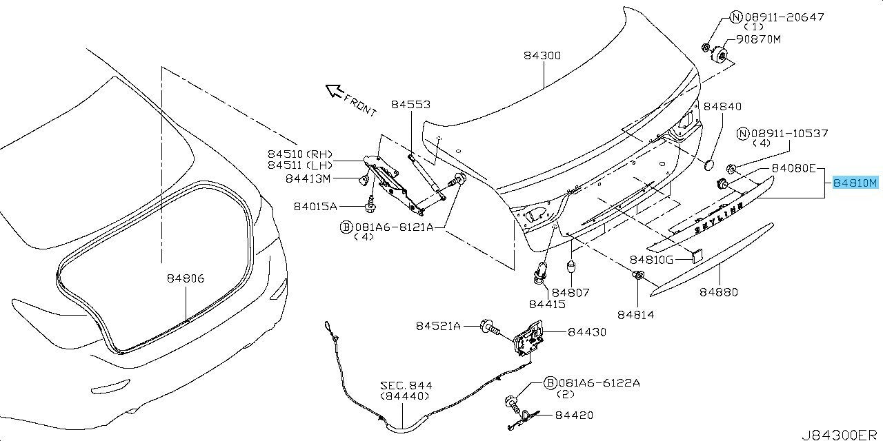 NISSAN SKYLINE V37 Genuine Trunk Lid Finisher Assy "SKYLINE" 84810-4GA0B OEM