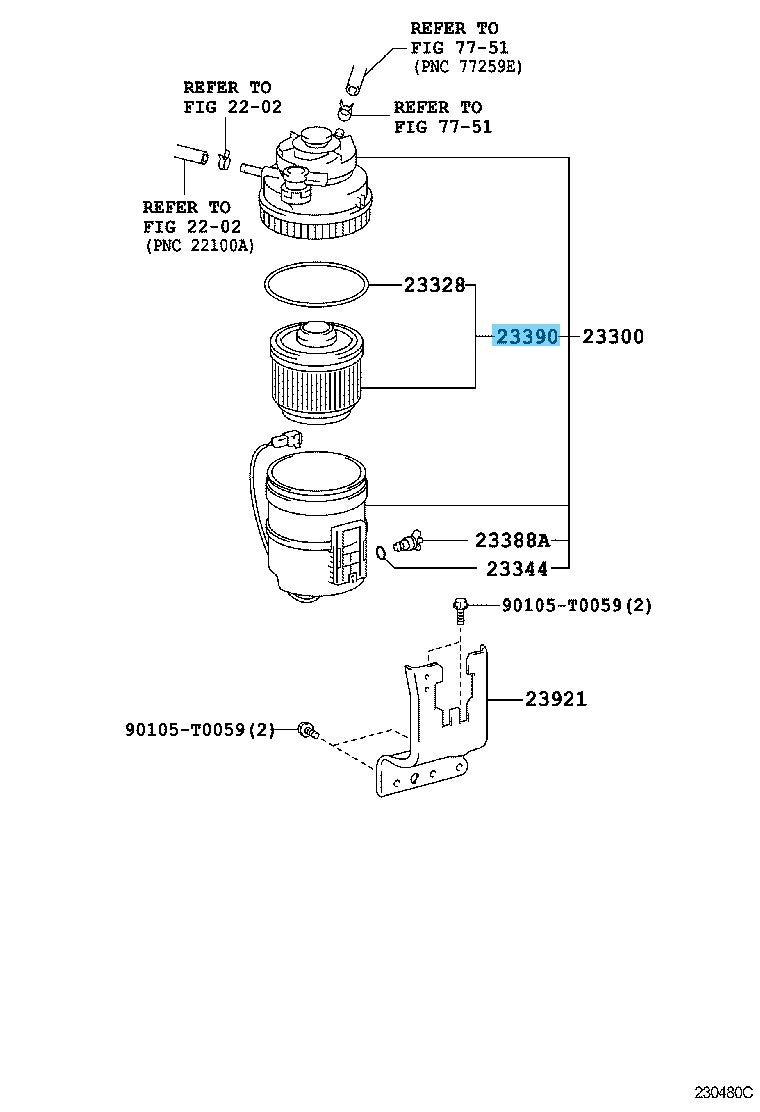 TOYOTA HILUX KUN10 LAN15 Genuine Fuel Filter Element Assembly 23390-0L041 OEM