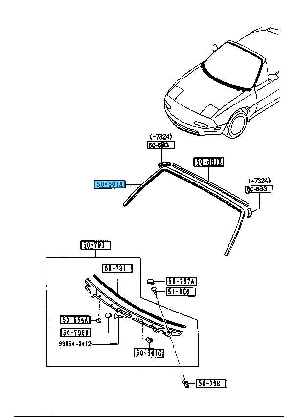 MAZDA MX-5 MIATA NA NB '90-03 Genuine Front Window Mould Upper NA01-50-601A OEM