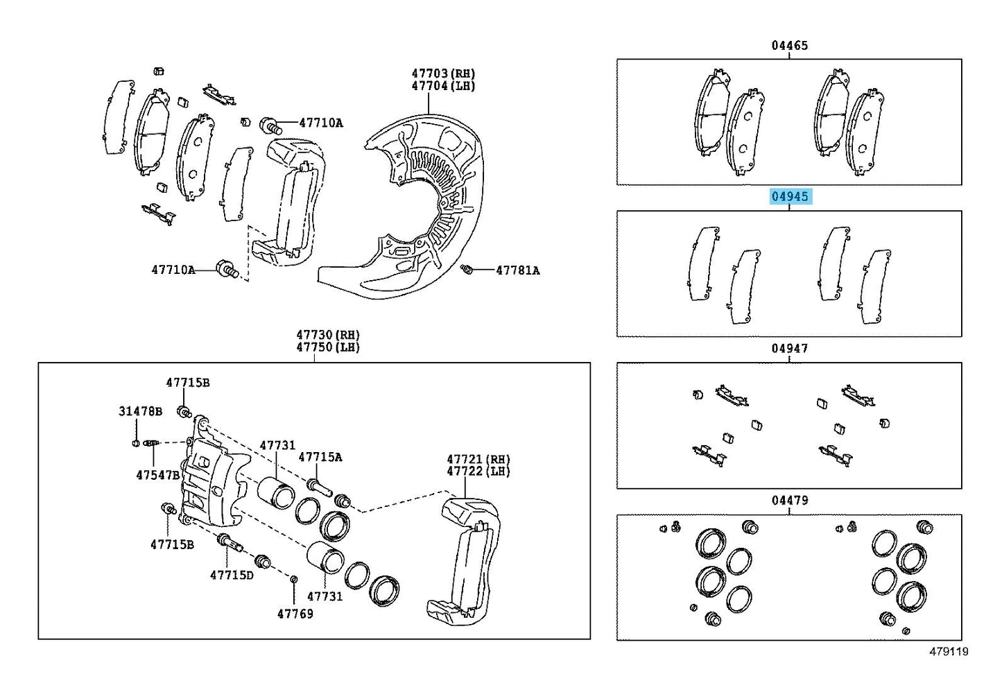 TOYOTA HIGHLANDER ASU50 10-19 Genuine Front Anti Squeal Shim Kit 04945-0E040 OEM