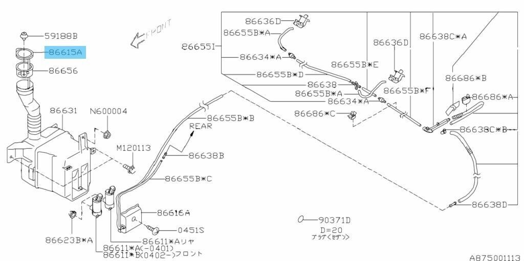 SUBARU IMPREZA GP / GVB 2008-2014 Genuine Washer Tank Cap Assy 86615AG000 OEM