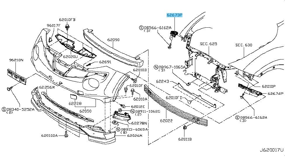 NISSAN JUKE F15 2011-2014 Genuine Front Bumper Side Bracket RH 62222-1KA0A OEM