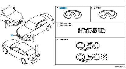 INFINITI Q50 V37 2014-2020 Genuine Radiator Grille Emblem 62890-4HB0A NISSAN OEM
