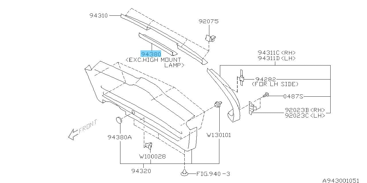 SUBARU FORESTER SG5 SG9 SG9L 2008 Genuine Rear Gate Cap 94380SA000ND OEM