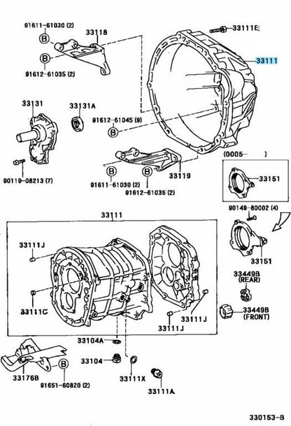 TOYOTA 1JZ-GTE EFI Genuine Clutch Housing Bell R154 5-Speed MTM 31111-14111 OEM