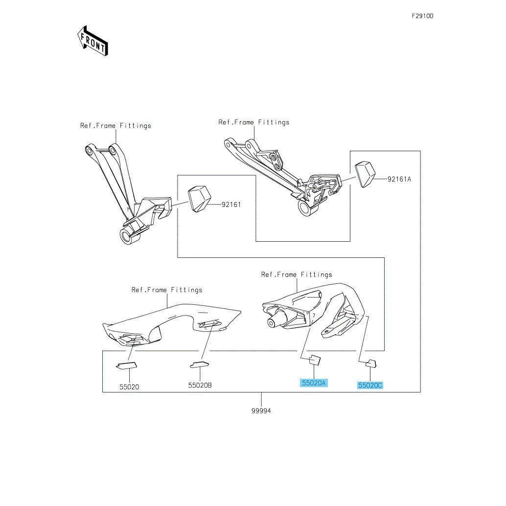 KAWASAKI NINJA 1000SX '20-24 Genuine Grip Stay Guard RH(Front & Rear) Set OEM