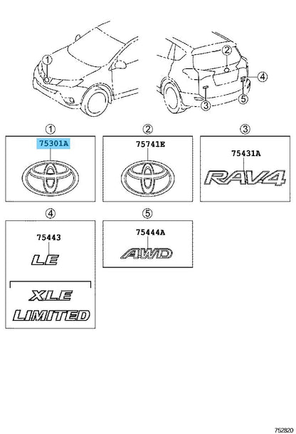 TOYOTA RAV4 ALA4# ASA4# 2013-2016 Genuine Front Bumper Emblem 75301-12400 OEM