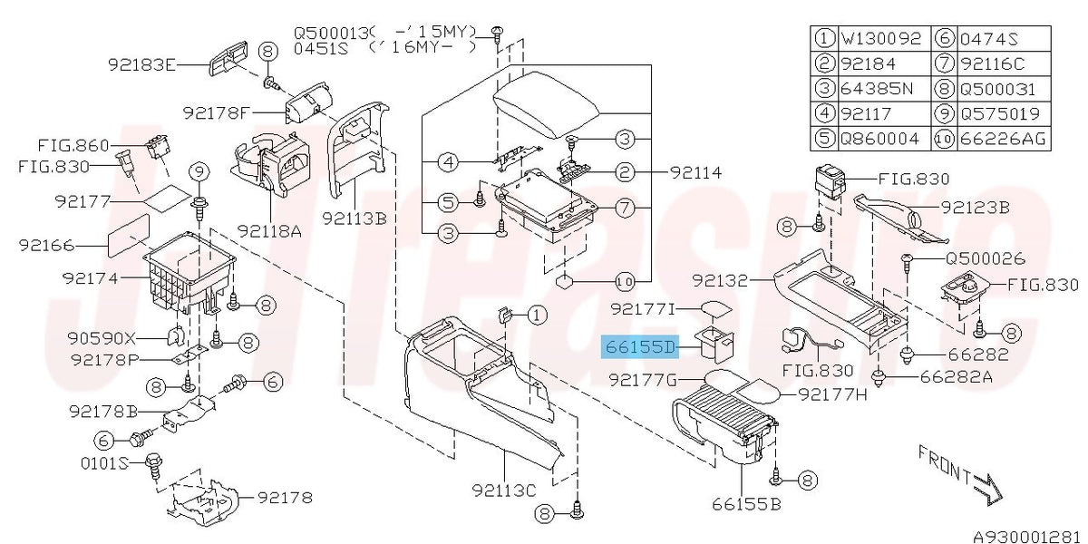 SUBARU WRX STI VAF 2015-2020 Genuine Inner Cup Holder 66155AG010 OEM