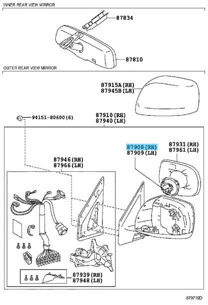 TOYOTA LAND CRUISER URJ200 08-21 Genuine Outer Mirror Actuator RH 87908-60B40