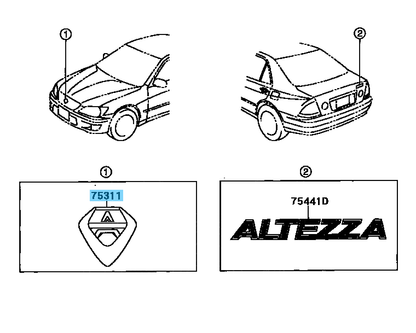 TOYOTA ALTEZZA GXE SXE Genuine Front Grill Emblem Ornament Black 75311-53020 OEM