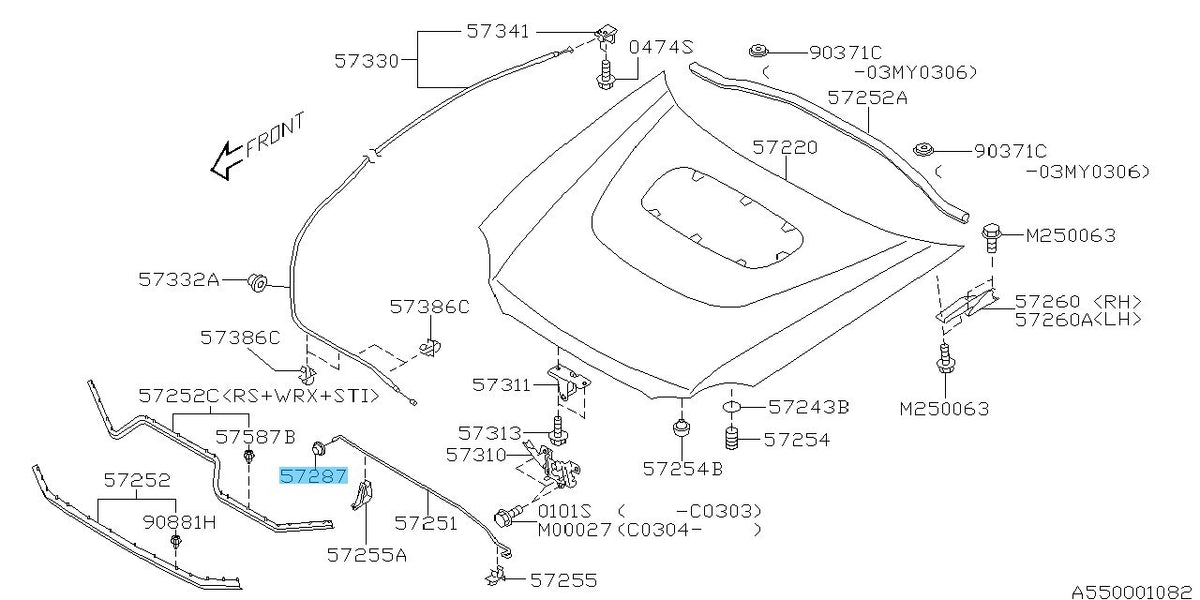 SUBARU IMPREZA GD9 1993-2007 Genuine Hood Support Stay Grommet 57253AA010 OEM