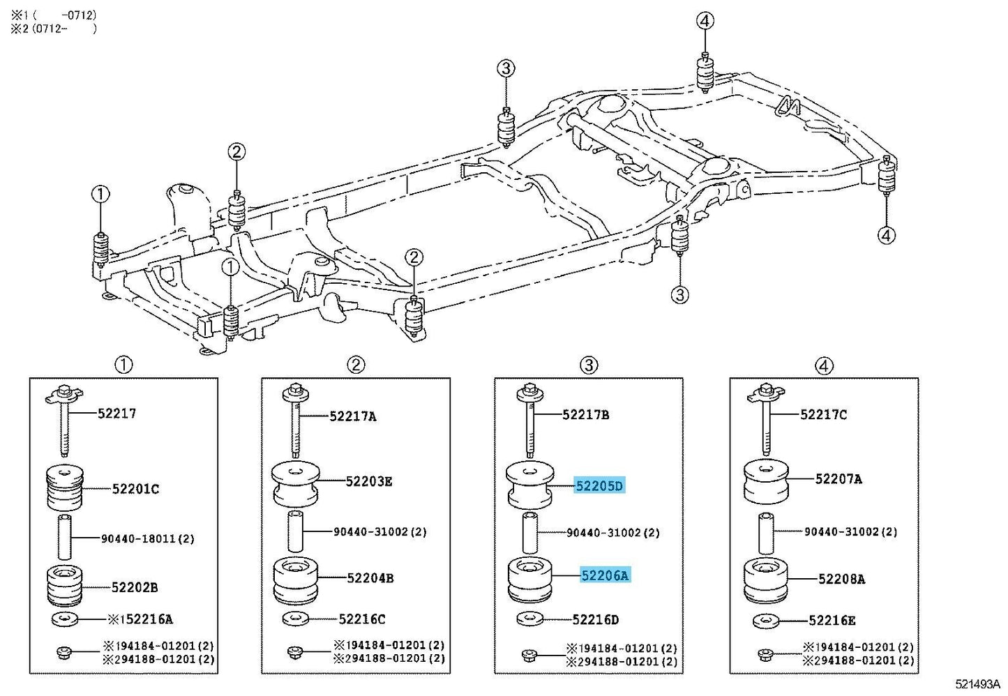 TOYOTA LAND CRUISER PRADO GRJ120 03-09 Genuine No.3 Up & Low Mounting RL set