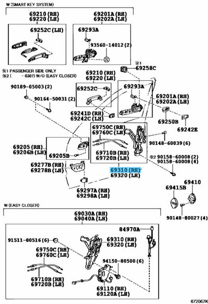 TOYOTA LEXUS LS430 UCF30 01-06 Genuine Front Door Lock Assy RH 69030-50251 OEM