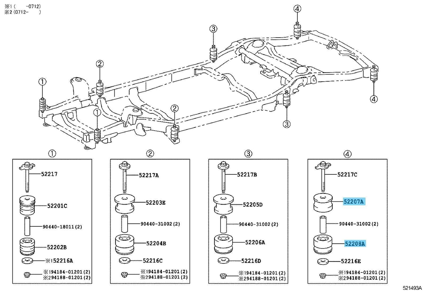 TOYOTA LAND CRUISER PRADO GRJ120 03-09 Genuine No.4 Up & Low Mounting RL set