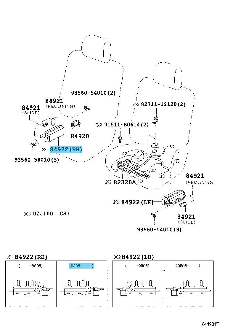 TOYOTA LAND CRUISER UZJ100 98-07 Genuine F/Power Seat Switch RH 84922-60090 LHD